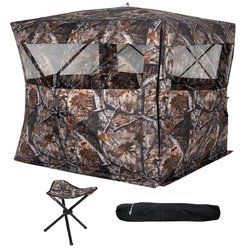 cPortable Camo Waterproof Pop Up Ground Hunting Blind Stool Set