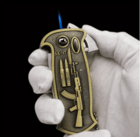 Cool Metal Design Jet Torch Lighter Refillable Butane Novelty Lighter for Gift Fireplace Candle Camping BBQ (Color: Folding Knife Fire Machine - Rifle)