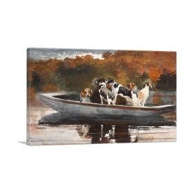 Hunting Dogs in Boat - Waiting for the Start 1889 (Type: Standard Framed Canvas Print, size: 28" x 20" / 70cm x 50cm (approx))